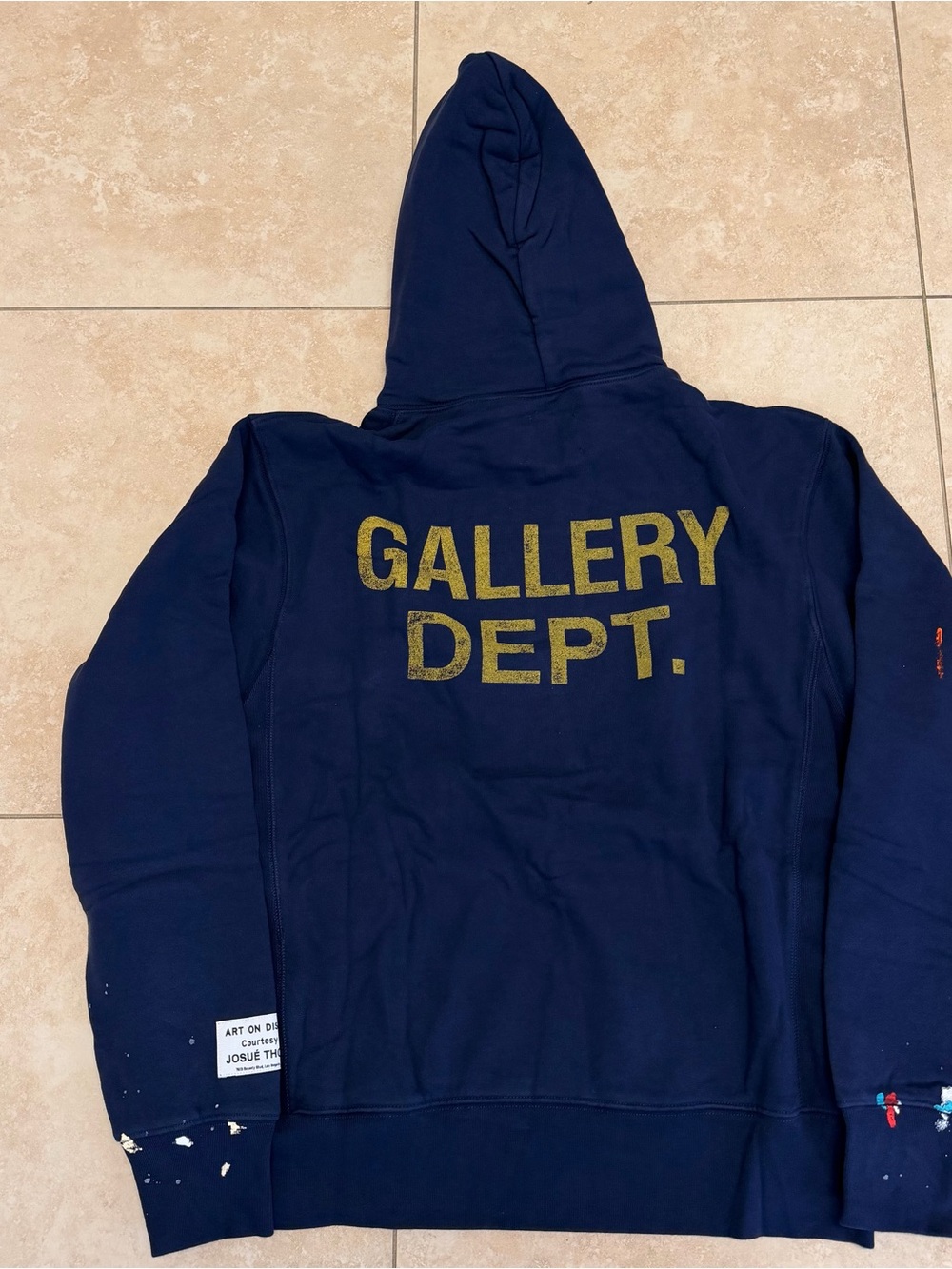 Gallery Dept Navy Hoodie with Gold Logo and Paint splatter